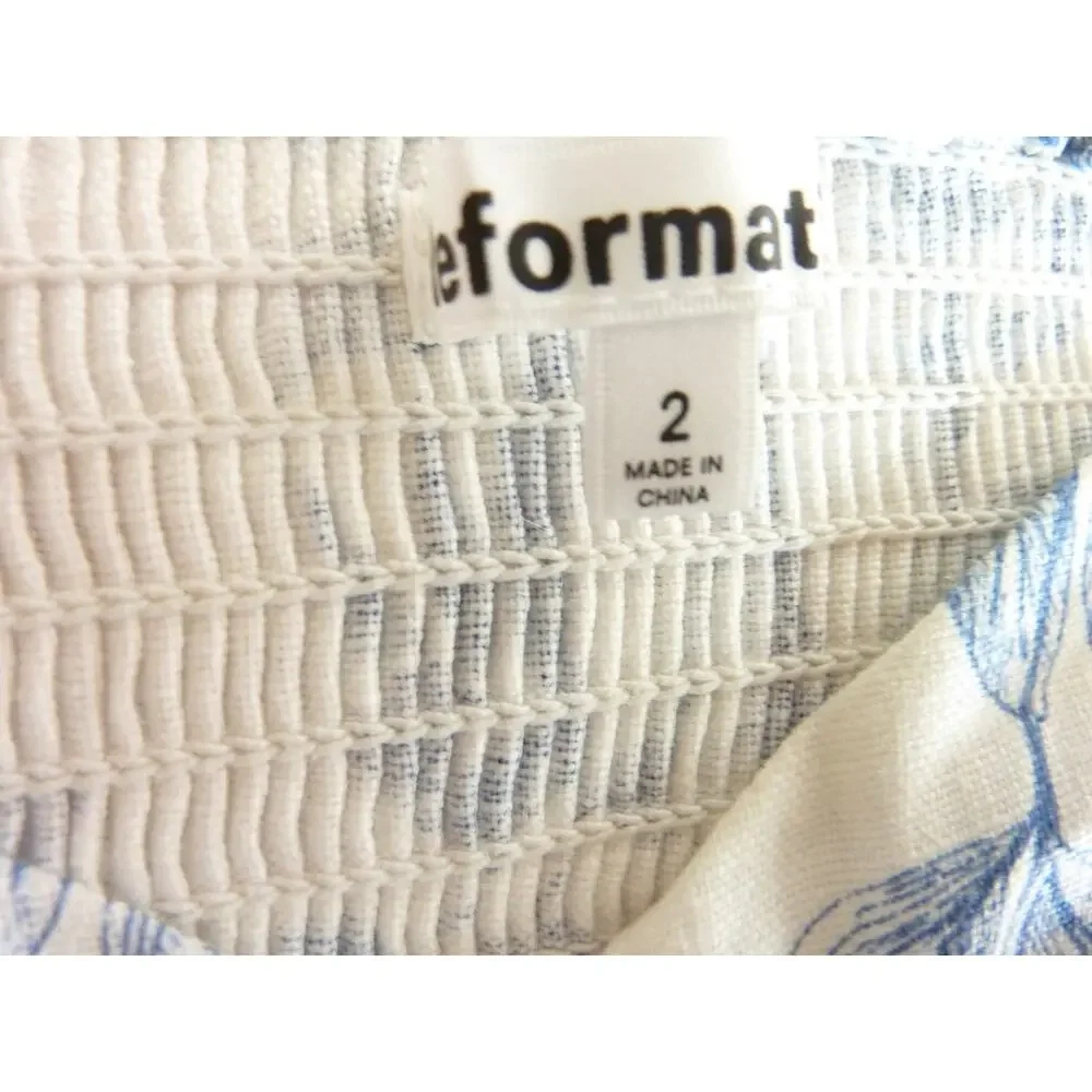 Reformation Rome Linen Top 2 Womens White Blue Floral Grape Blouse Bustier Puff